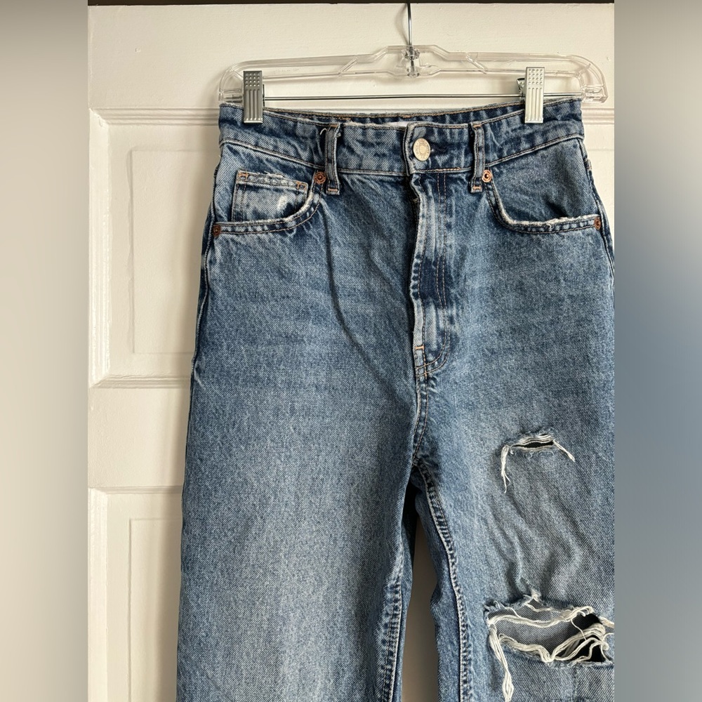 Zara Ripped Wide Leg Jeans - High Rise - Picture 2 of 5
